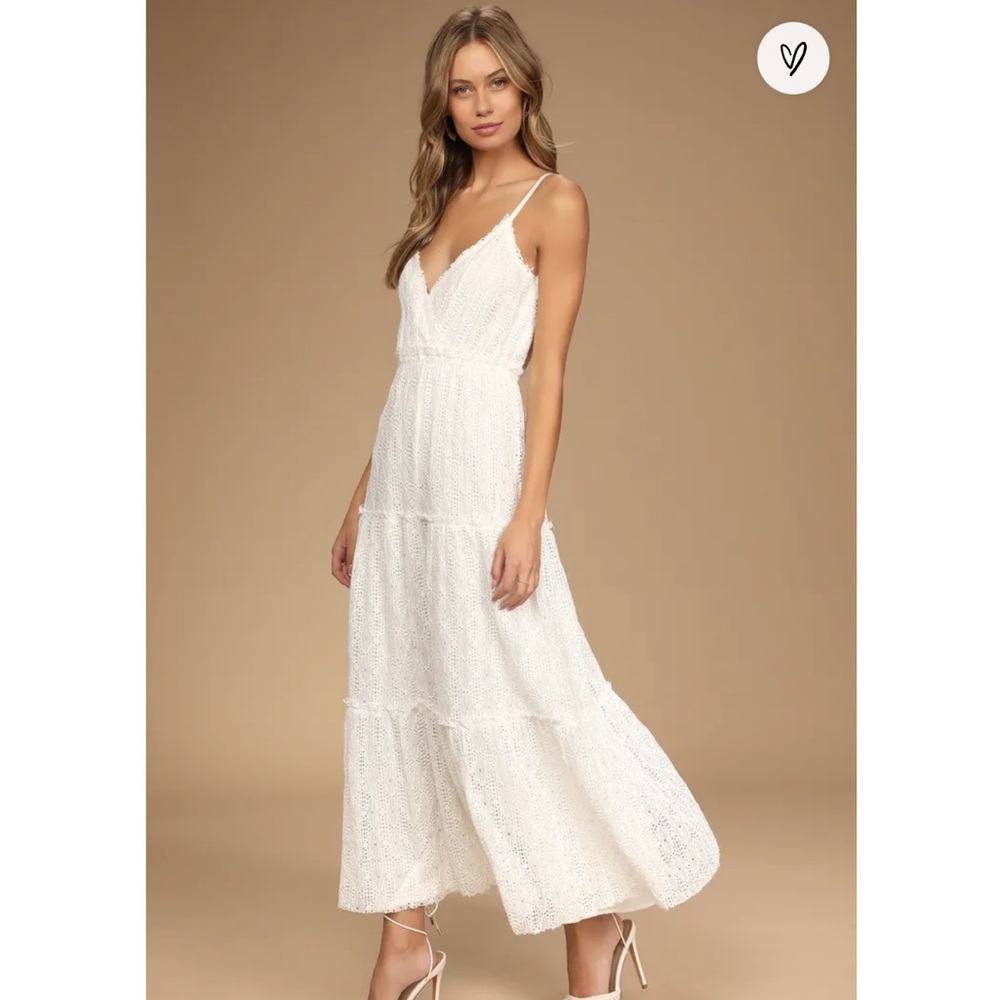 Lulus White Lace Tiered Maxi Dress size xs